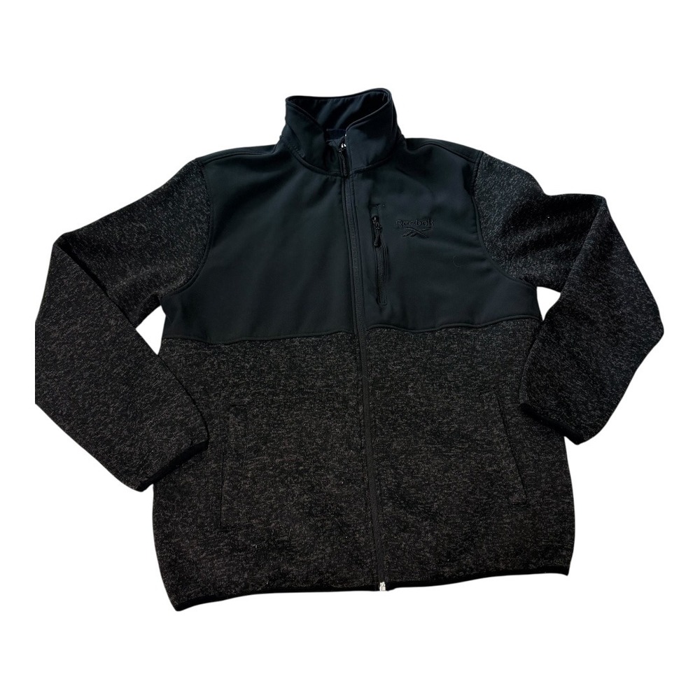 Reebok Full Zip Jacket XL Mens Black Marled Softshell Fleece Mock Neck Gorpcore